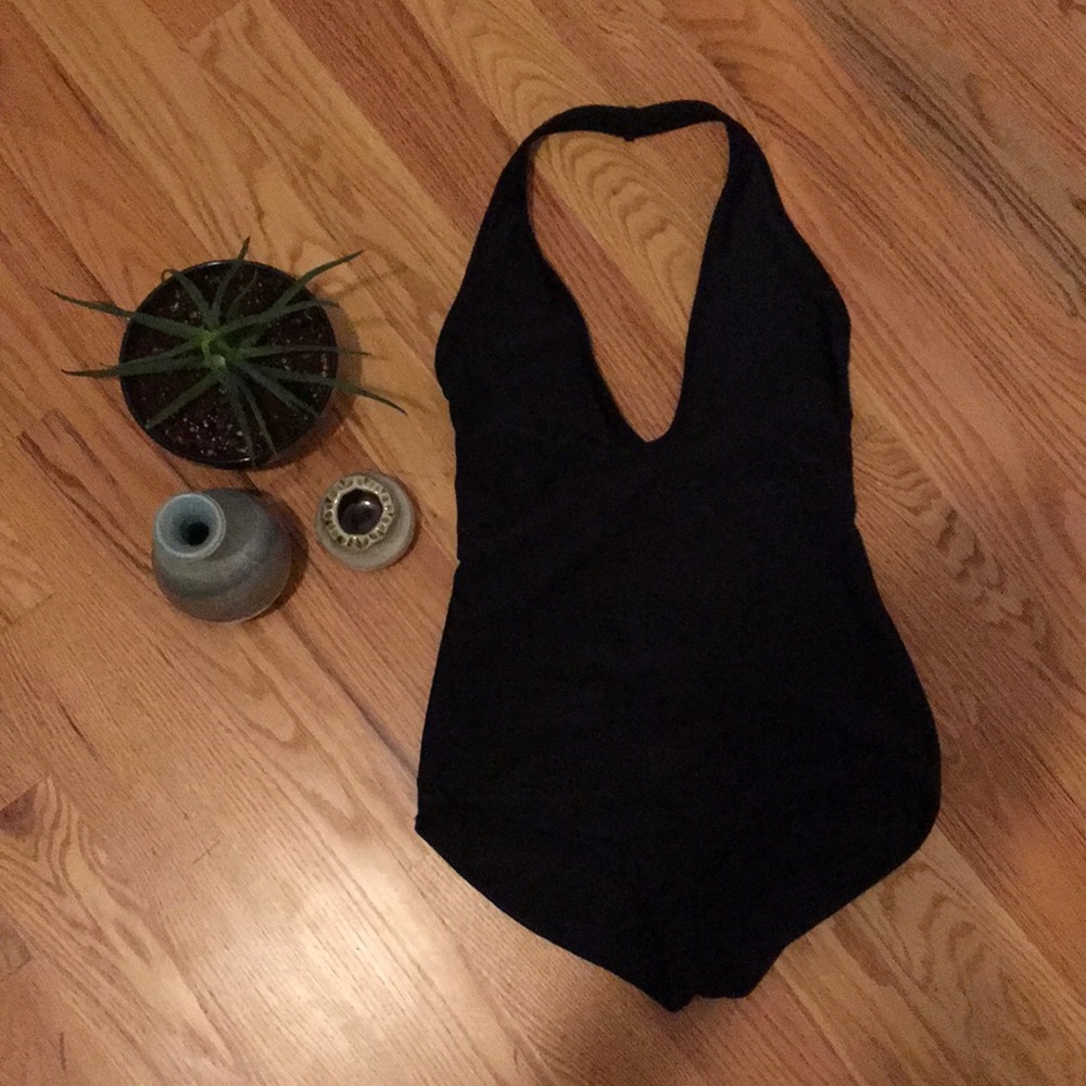 American Apparel SWIM halter one piece BLK, LARGE